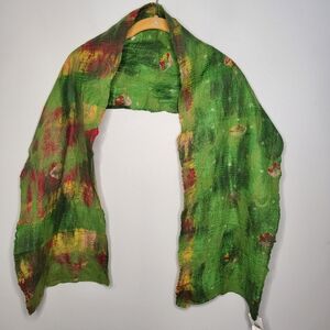Nurbu Nepalese Hand-Felted Wool & Silk Green Wrap Shawl Scarf NWT